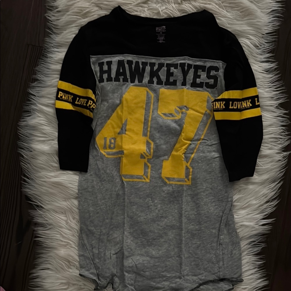 Hawkeyes Pink Victoria's Secret Shirt - Black, Gray, and Yellow